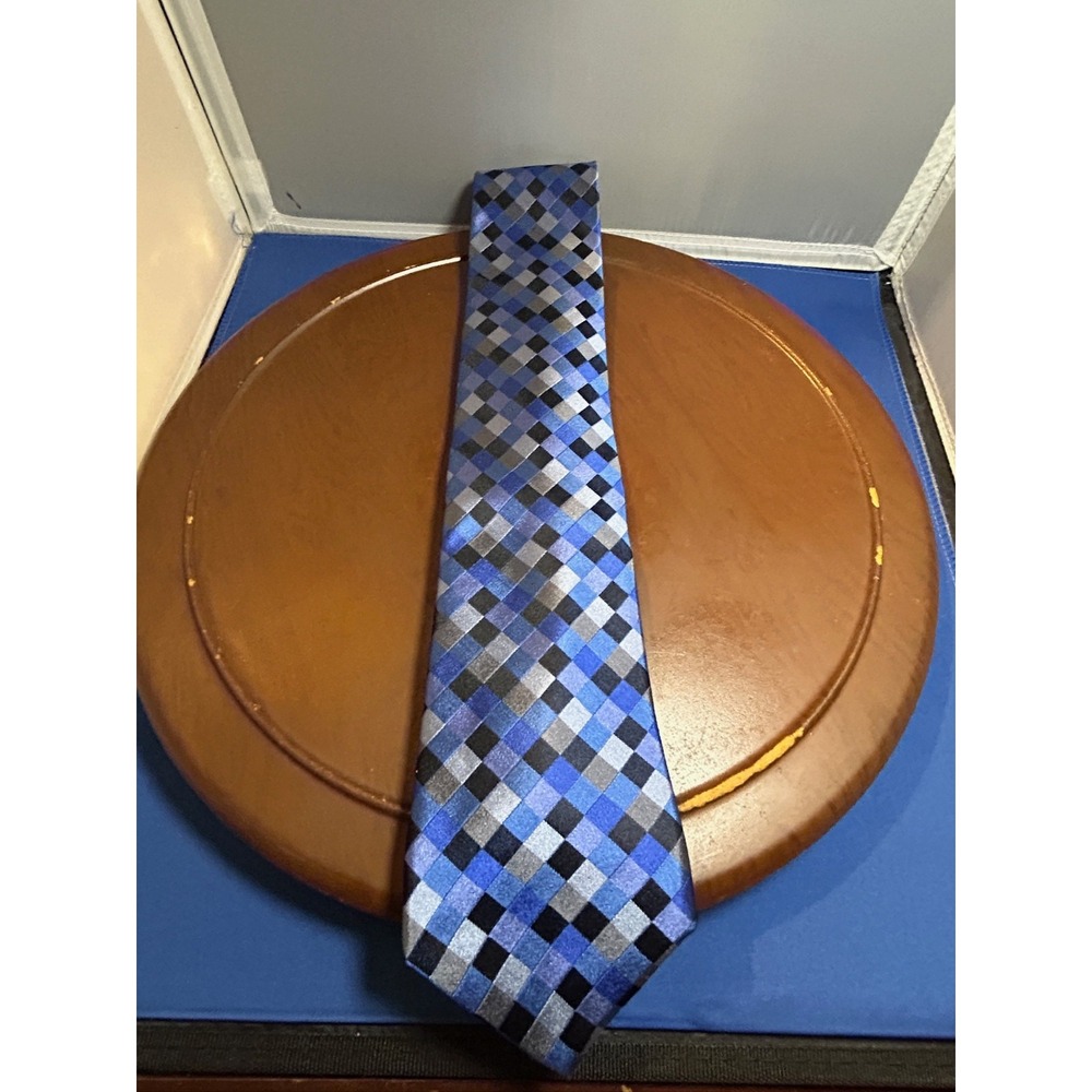 Arrow Blue Men's 100% Silk Tie Checkered Necktie